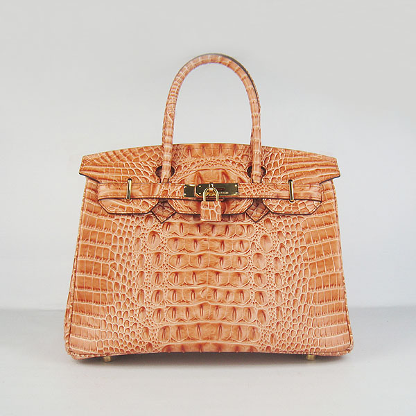 Replica Hermes Birkin 30CM Crocodile Head Veins Bag Orange 6088 On Sale - Click Image to Close